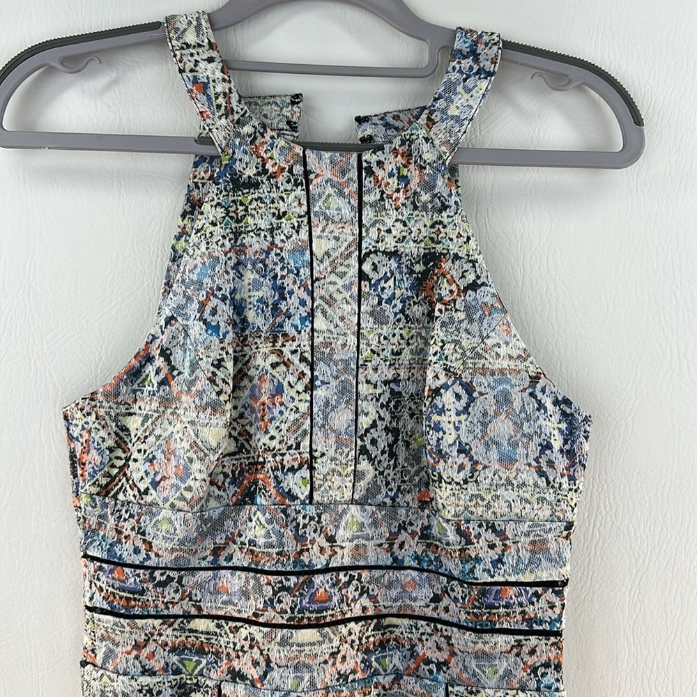 Parker Racer Back Jacquard Mosaic Print Tulip Mini Dress - Picture 3 of 13